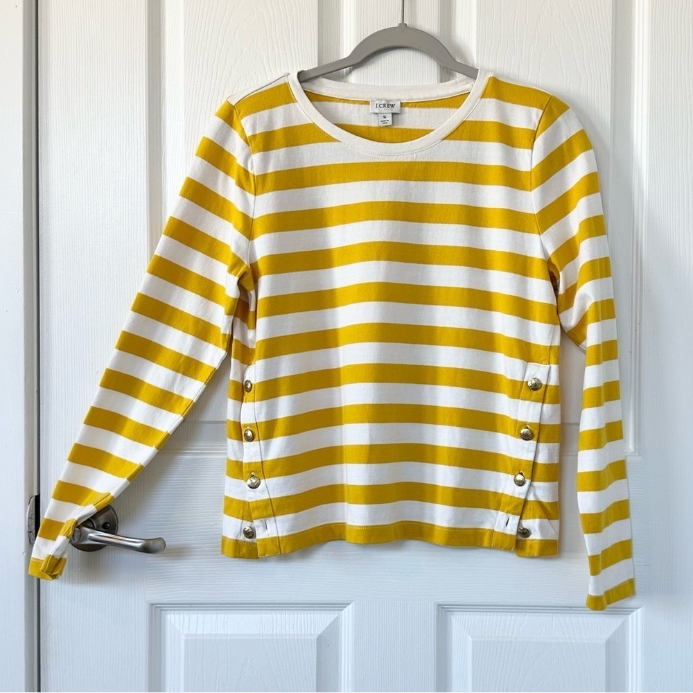 J. Crew Classic Striped Fisherman Long Sleeve Tee with Gold Buttons